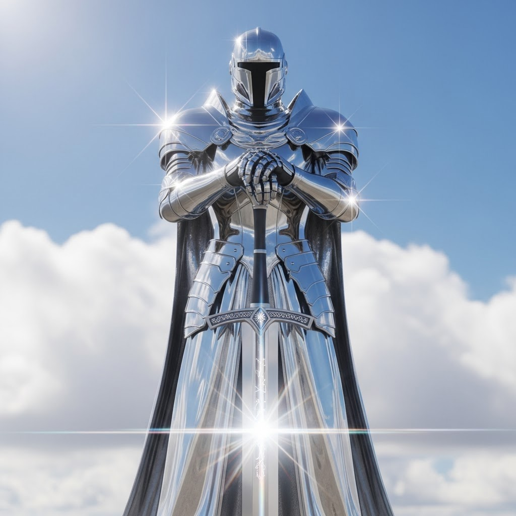 Futuristic Armor in Divine Sky